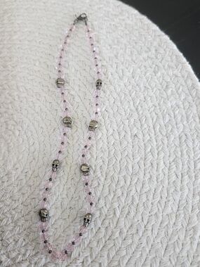 Pink Beaded Skull Necklace